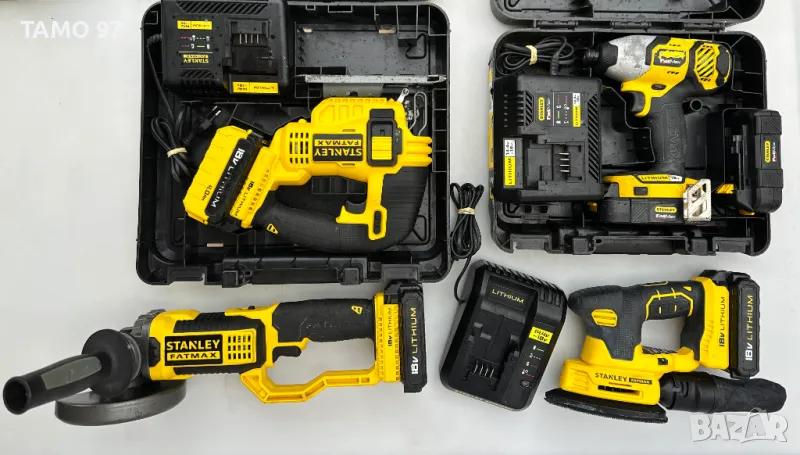 Stanley Fatmax сет - Акумулаторен ъглошлайф, зеге, импакт, виброшлайф 5 батерии, снимка 1
