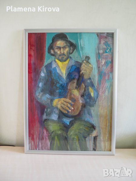 Акварелна картина "Мъж с цигулка", снимка 1