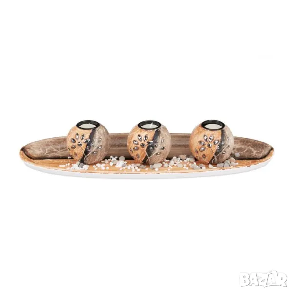 Комплект свещник декорация за маса, Декоративни камъни свещи, снимка 1