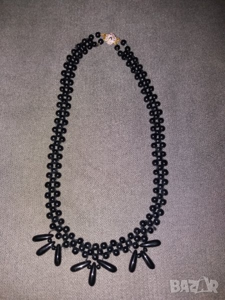 Черен гердан от три реда мъниста, снимка 1