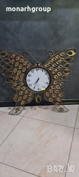Стенен часовник "Пеперуда"-метал и камъни ,72/61см, снимка 1