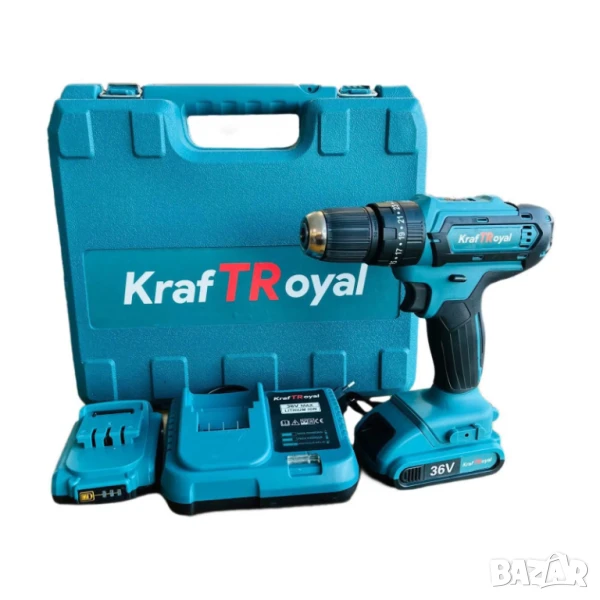 Винтоверт Kraft Royal, Акумулаторен, Ударен, 25 части, Зелен, 36VDC, 6Ah, 42Nm, К-т, снимка 1