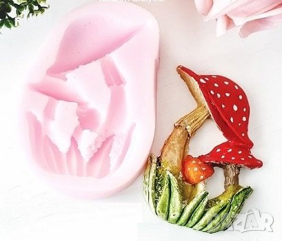 2 гъби гъбки гъба с трева силиконов молд форма фондан декор украса, снимка 1