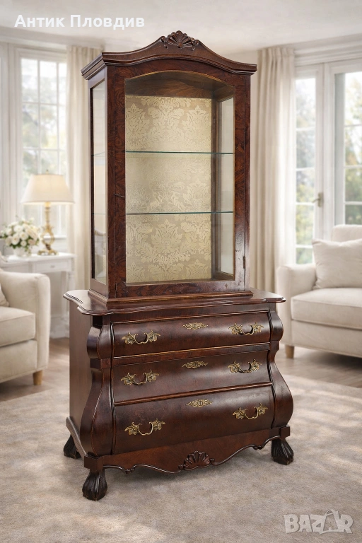 Старинна витрина с комод , снимка 1