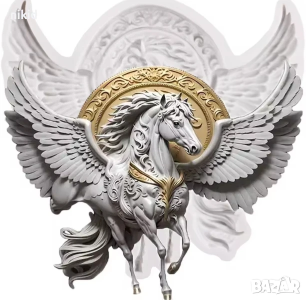 Летящ кон с крила Пегас силиконов молд форма фондан гипс декор украса, снимка 1