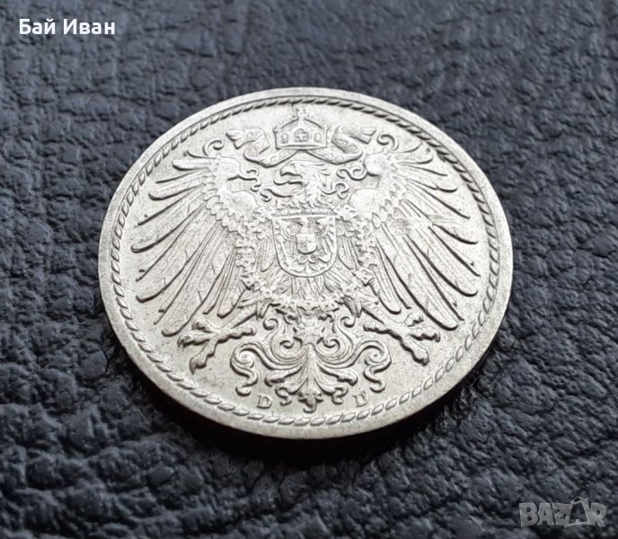 Стара монета 5 пфенига 1908 г. буква  D - Германия- хит цена !, снимка 1