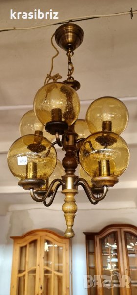 Абажур дърво и месинг, снимка 1