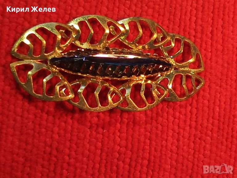 ПОЗЛАТЕНА РЕТРО БРОШКА с ГОЛЯМ КАМЪК ОЛИВИН 70381, снимка 1
