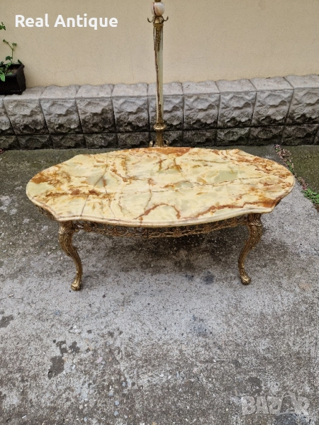 Страхотна антикварна белгийска холна маса бронз оникс , снимка 1