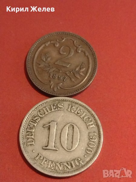 Две монети 2 хелера 1897г. Австрия / 10 пфенинг 1900г. Германия редки за КОЛЕКЦИОНЕРИ 31499, снимка 1