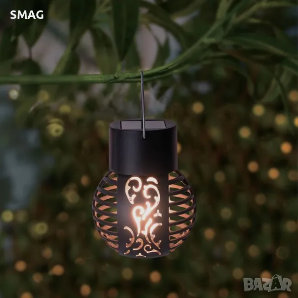 Соларна висяща лампа Черни линии Цветя Пламък 9 см S_1236427, снимка 1