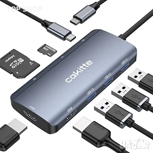Нов USB C към двоен HDMI адаптер Хъб докинг станция за лаптоп, снимка 1