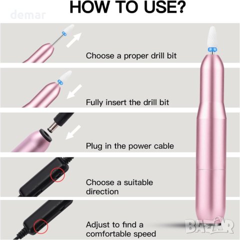 Комплект електрически пили за акрилни нокти, снимка 4 - Други - 42655464