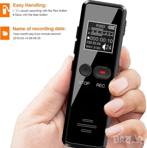 Цифров диктофон Tschisen с възпроизвеждане, подобрен аудио диктофон с едно докосване, 64G 1536Kbps H, снимка 4 - Други - 48413347