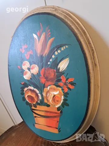 дървено изрисувано с маслени бои пано за стена с цветя 10/3