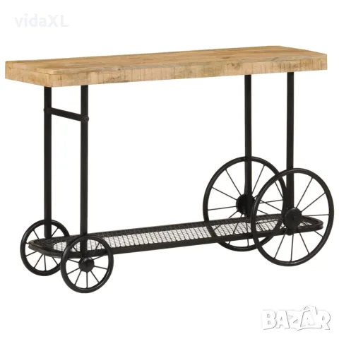 vidaXL Конзолна маса, 112x36x76 cм, мангово дърво масив и желязо, снимка 3 - Маси - 56147306