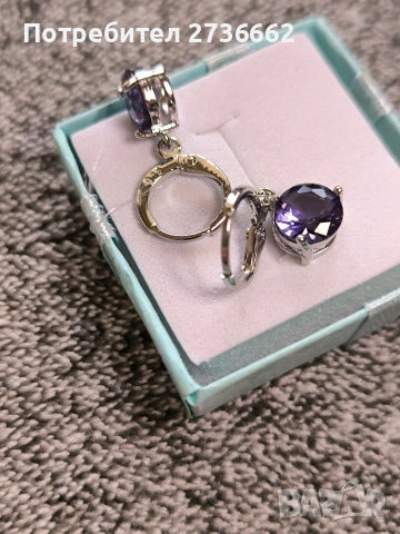 Сребърни обеци с лилав цирконий, снимка 2 - Обеци - 53712973
