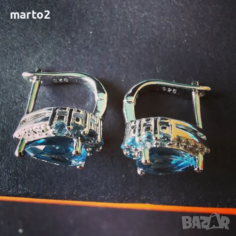 Сребърни 925 Обеци с Родиево покритие и Натурални London Blue Топази и Циркони!!!, снимка 4 - Обеци - 41318714
