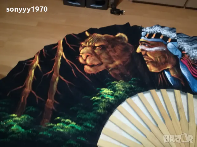 ГОЛЯМО ЧЕРНО ВЕТРИЛО 100Х60СМ ВЕЛУР ИНДИАНЕЦ+ЛЪВ 0511241733, снимка 7 - Антикварни и старинни предмети - 47853667