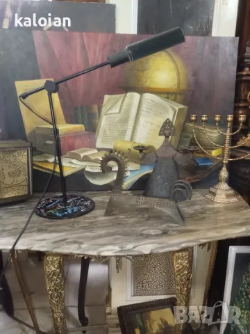 Стара настолна лампа италианска и метални свещници от СССР. Оригинални находки. Размери от снимките., снимка 1