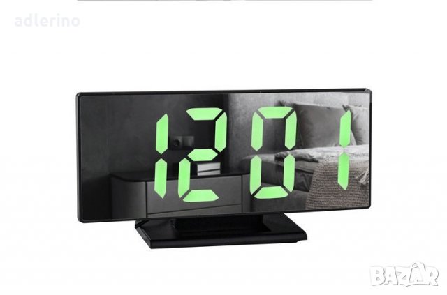 Черен огледален LED будилник, 4 в 1, снимка 5 - Други - 34402485