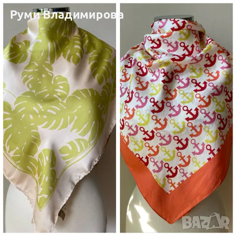 Две кърпи за глава/ квадратен шал на котви и листа монстера