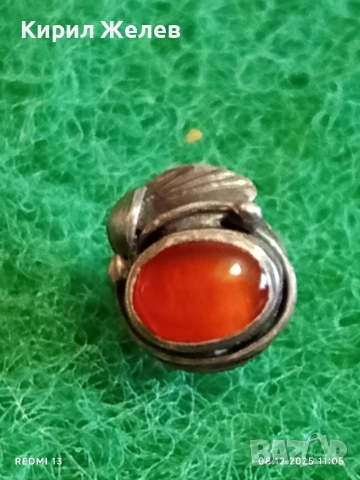 Винтидж сребърна обеца с кехлибар ювелирна изработка 38876