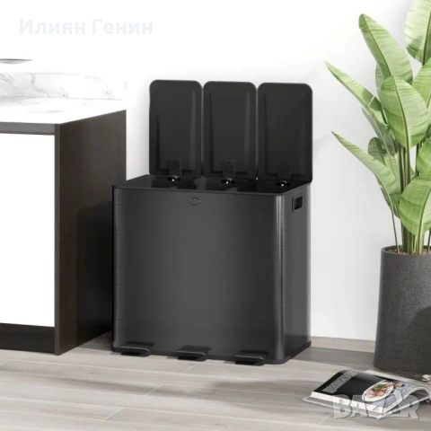 Кошче за боклук HOMCOM с 3 отделения x 15 литра, снимка 8 - Мопове, кофи, четки и метли - 53701626