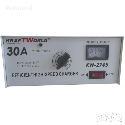 Зарядно устройство KraftWorld KW-2745 – 30A, за 6V и 12V акумулатори, снимка 3 - Други инструменти - 51793493