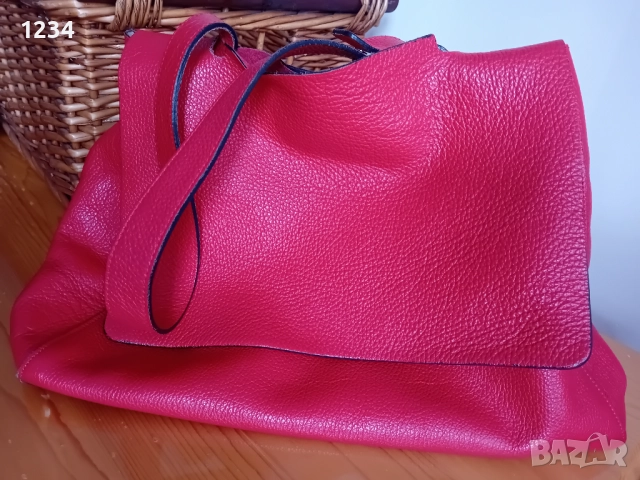 Червена италианска чанта от естествена кожа, снимка 11 - Чанти - 52985568