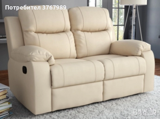Кожен двуместен диван с лежанка. Реклайнер Дрим, двойка /с ръчен механизм/ бежов. , снимка 9 - Дивани и мека мебел - 52147690