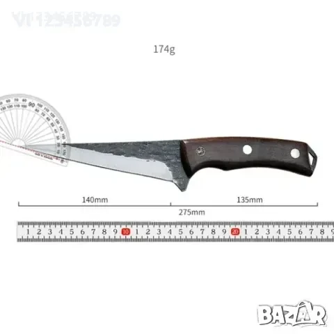 Ловен,ръчно кован нож 5Cr15Mov, кожен калъф, 140х275 мм, снимка 4 - Ножове - 50770605