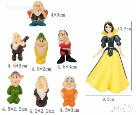 Комплект Снежанка и Седемте джуджета  фигурки за торта или игра, снимка 2 - Фигурки - 50727000