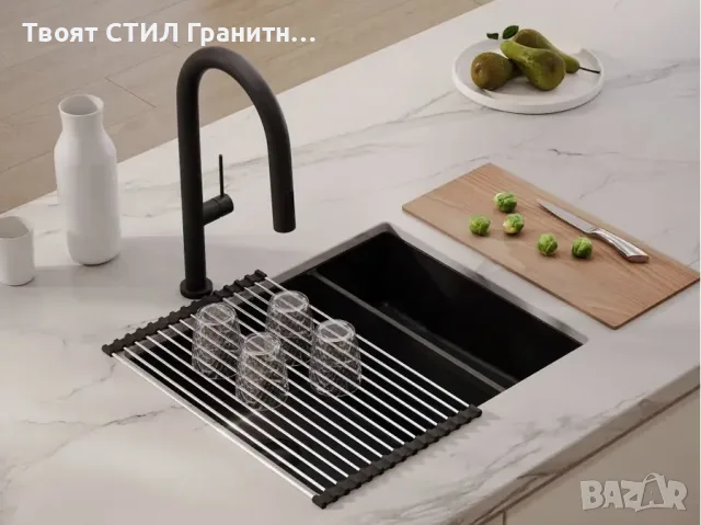 Гранитна Мивка за Вграждане под Плот Лондон 60 Duo 550 x 450  Черна