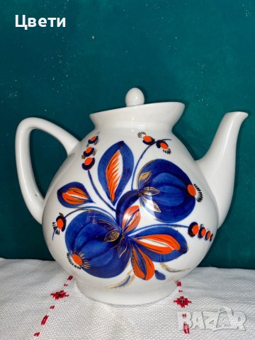 Голям, руски порцеланов чайник., снимка 3 - Антикварни и старинни предмети - 41497927