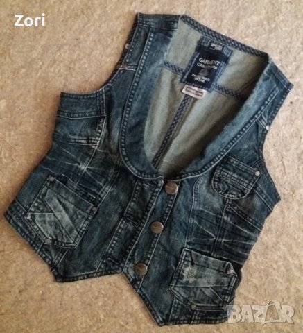 Тъмносин дамски дънков елек, снимка 1