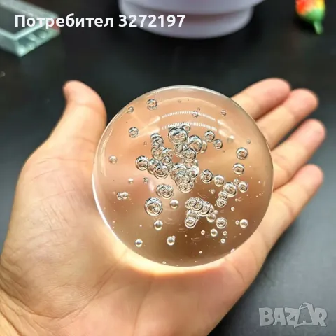 Кристална топка с мехурчета с метална стойка в сребрист цвят,Фенг Шуй, снимка 5 - Декорация за дома - 48254032