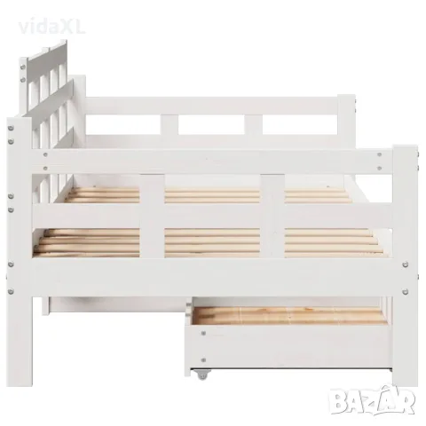 vidaXL Легло с чекмеджета, без матрак, бяло, 90x200 см, масивно дърво, снимка 5 - Спални и легла - 56146955