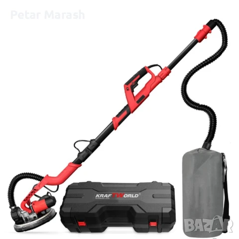 Шлайфмашина за стени и тавани KraftWorld – с кръгла LED глава,телескопично рамо,торба и 6 диска, снимка 3 - Други инструменти - 50653192