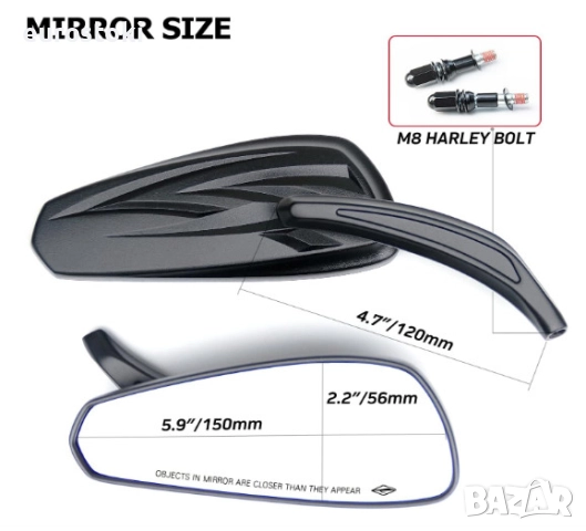 Мотоциклетни огледала WTZMOTO, комплект 2 броя огледало за кормило на мотоциклет, 8 мм, снимка 3 - Аксесоари и консумативи - 52148511