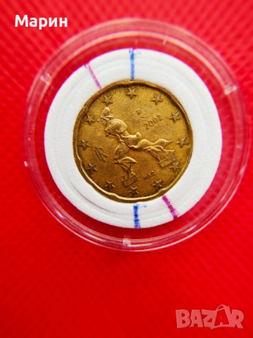 Рядък дефект на монета  20 евроцента, Италия, 2002 г., снимка 3 - Нумизматика и бонистика - 53455277
