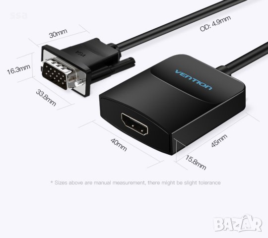 Vention адаптер Adapter VGA to HDMI with sound - Active converter with AUX-in and Micro USB  - ACNBB, снимка 2 - Кабели и адаптери - 41363551