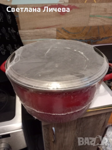 Голяма червена тенджера Delimano, снимка 3 - Съдове за готвене - 53717999