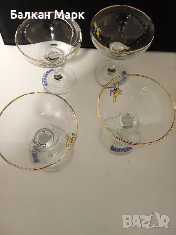 Винтидж, ретро чаши за шампанско Babycham 4 бр. с позлата, снимка 5 - Чаши - 56166202