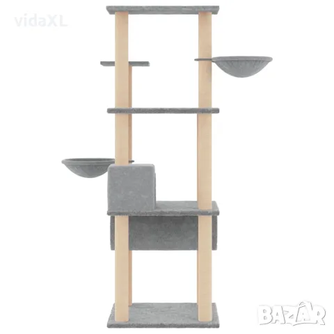vidaXL Котешко дърво със сизалени стълбове, светлосиво, 141 см, снимка 4 - За котки - 56146347