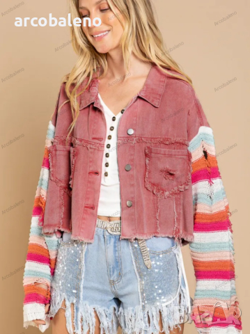 Ежедневно дамско дънково яке с дълги ръкави в цвят дъга, 3цвята , снимка 8 - Якета - 44751638