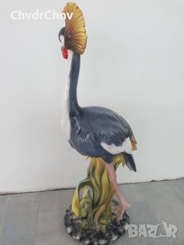 Сив кралски жерав статуетка 83см-5кг/голяма италианска порцеланова фигура на птица, снимка 7 - Статуетки - 51582219