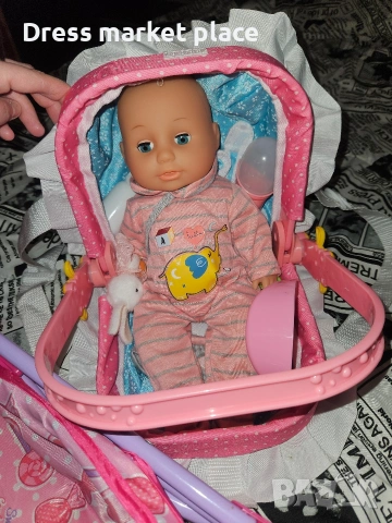 Детска количка с бебе и кошче, снимка 3 - Кукли - 53142954