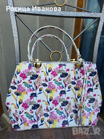 VERA "Deniza" - Луксозна Италианска Чанта от Естествена Кожа, цветен принт цвят, снимка 3 - Чанти - 51174748