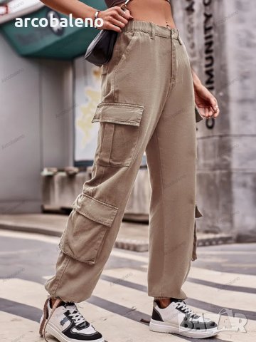 Дамски дънкови карго панталони с широки джобове и връзки, 5цвята , снимка 7 - Панталони - 42091265